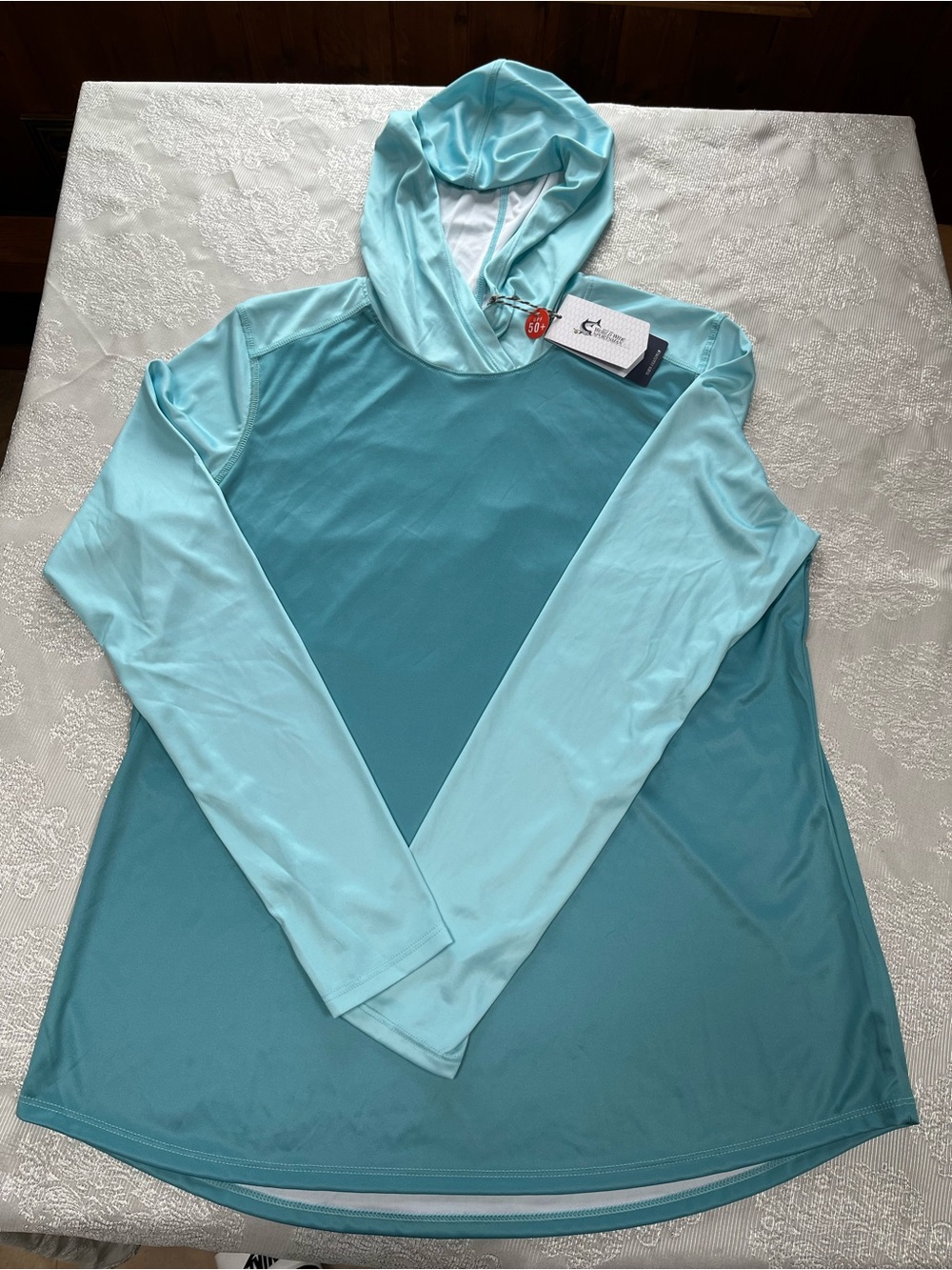 Bass Pro Shops Light Blue and Teal Hooded Performance Shirt